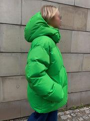 Inrosy court manteau doudoune à capuche poches fermeture éclair femme style boyfriend oversized décontracté hiver veste