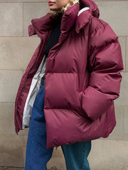 Inrosy court manteau doudoune à capuche poches fermeture éclair femme style boyfriend oversized décontracté hiver veste