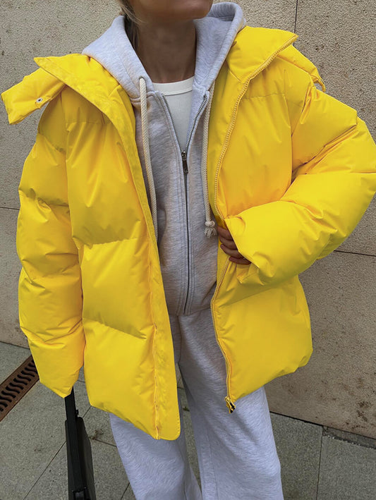 Inrosy court manteau doudoune à capuche poches fermeture éclair femme style boyfriend oversized décontracté hiver veste