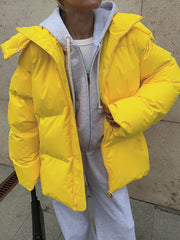 Inrosy court manteau doudoune à capuche poches fermeture éclair femme style boyfriend oversized décontracté hiver veste