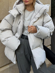 Inrosy court manteau doudoune à capuche poches fermeture éclair femme style boyfriend oversized décontracté hiver veste