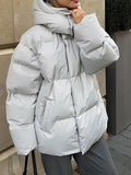 Inrosy court manteau doudoune à capuche poches fermeture éclair femme style boyfriend oversized décontracté hiver veste