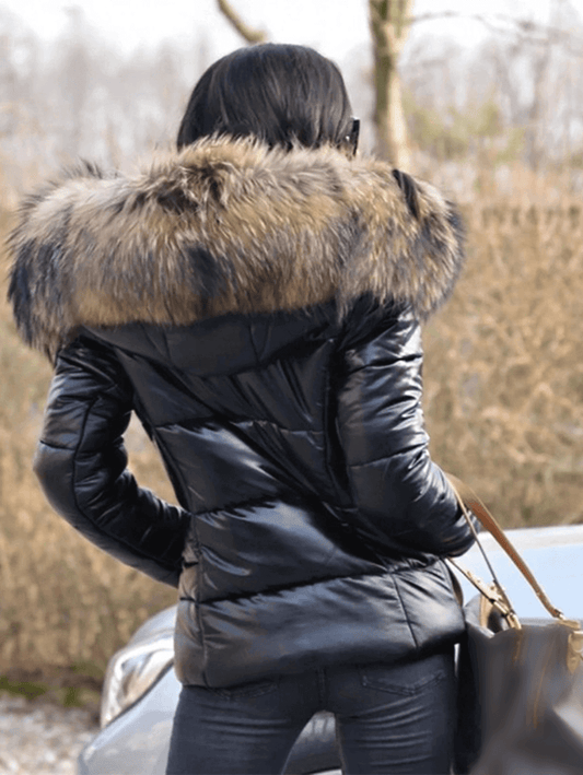 Inrosy court manteau doudoune à capuche avec fausse fourrure fermeture éclair poches manches longues femme hiver décontracté veste