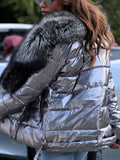 Inrosy court manteau doudoune fausse fourrure col moulante ceinture poches manches longues femme décontracté hiver veste