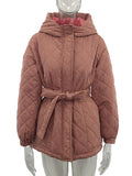 Inrosy mi-longue manteau doudoune à capuche ceinture manches longues femme casual mode décontracté veste matelassée hiver
