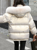 Inrosy court manteau doudoune à capuche vinyl poches fermeture éclair cloutée à capuche manches longues femme mode hiver veste