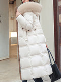 Inrosy longue manteau doudoune à capuche poches ceinture manches longues femme élégant mode décontracté hiver veste