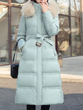 Inrosy longue manteau doudoune à capuche poches ceinture manches longues femme élégant mode décontracté hiver veste
