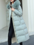 Inrosy longue manteau doudoune fausse fourrure à capuche poches ceinture femme casual décontracté hiver veste