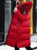 Inrosy longue manteau doudoune poches fausse fourrure col à capuche manches longues femme mode décontracté hiver veste