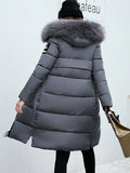 Inrosy longue manteau doudoune poches fausse fourrure col à capuche manches longues femme mode décontracté hiver veste