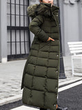 Inrosy longue manteau doudoune à capuche fausse fourrure col manches longues femme casual élégant décontracté hiver veste