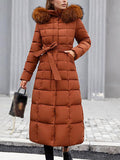 Inrosy longue manteau doudoune à capuche fausse fourrure col manches longues femme casual élégant décontracté hiver veste