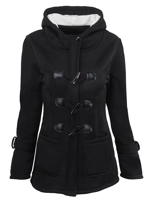 Inrosy mi-longue parka à capuche unicolore coton boutons poches manches longues femme casual mode décontracté manteau