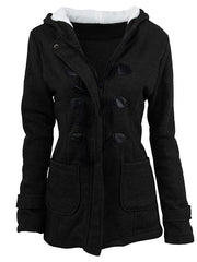 Inrosy mi-longue parka à capuche unicolore coton boutons poches manches longues femme casual mode décontracté manteau