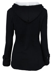 Inrosy mi-longue parka à capuche unicolore coton boutons poches manches longues femme casual mode décontracté manteau