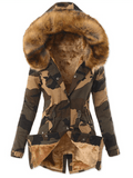 Inrosy camouflage parka doublé polaire avec fausse fourrure capuche manches longues femme décontracté hiver veste