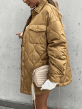 Inrosy mi-longue manteau d'hiver parka chaud boutonnage poches col revers manches longues femme casual mode décontracté veste