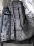 Inrosy veste en jean parka fausse fourrure col doublé polaire boutonnage poches manches longues hiver femme manteau