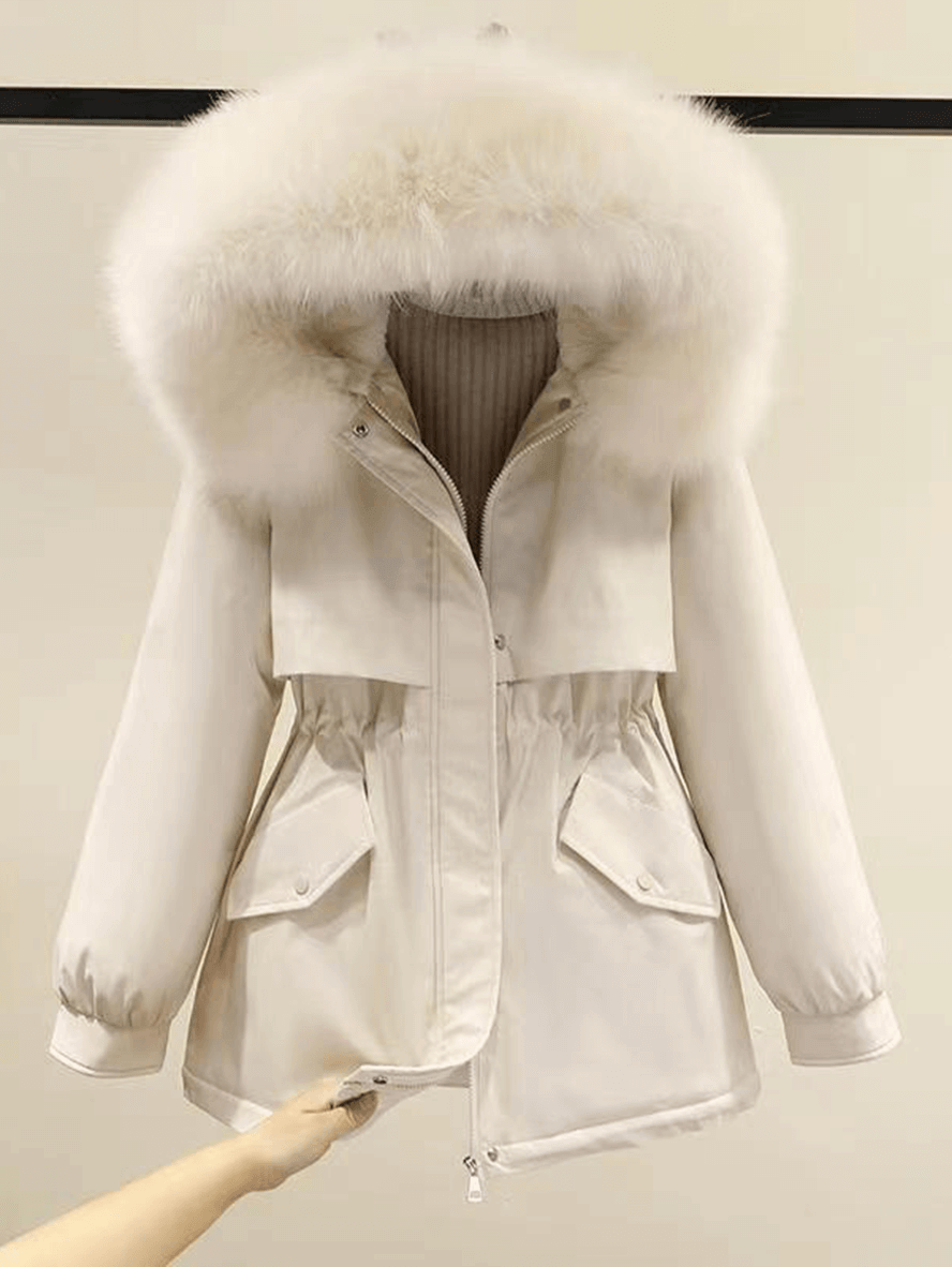 Inrosy mi-longue parka à capuche doublé polaire boutons poches ceinture manches longues femme décontracté hiver manteau
