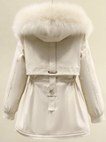 Inrosy mi-longue parka à capuche doublé polaire boutons poches ceinture manches longues femme décontracté hiver manteau