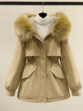 Inrosy mi-longue parka à capuche doublé polaire boutons poches ceinture manches longues femme décontracté hiver manteau