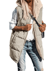 Inrosy gilet à capuche réversible veste poches fermeture éclair sans manches femme casual mode oversized décontracté débardeur