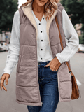 Inrosy gilet à capuche réversible veste poches fermeture éclair sans manches femme casual mode oversized décontracté débardeur