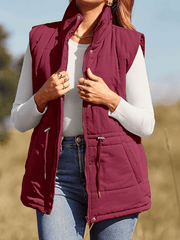 Inrosy gilet unicolore poches fermeture éclair col montant sans manches femme casual décontracté débardeur