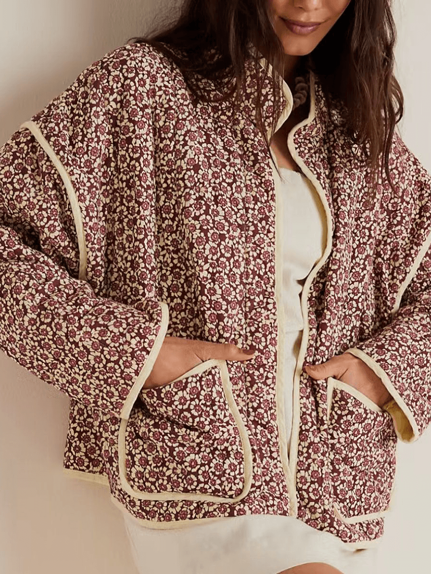 Inrosy parka manteau imprimé à fleurie poches col montant manches longues femme mode décontracté noël vêtements d'extérieur