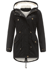Inrosy mi-longue parka à capuche unicolore boutons poches fermeture éclair manches longues femme mode décontracté hiver veste