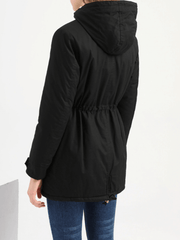 Inrosy mi-longue parka à capuche unicolore boutons poches fermeture éclair manches longues femme mode décontracté hiver veste