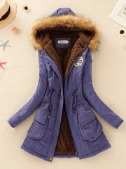 Inrosy mi-longue parka intérieur fourrure à capuche boutons poches fermeture éclair manches longues femme mode décontracté