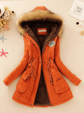 Inrosy mi-longue parka intérieur fourrure à capuche boutons poches fermeture éclair manches longues femme mode décontracté