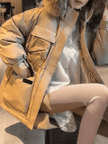 Inrosy parka hiver manteau à capuche boutons poches fermeture éclair manches longues femme style boyfriend mode décontracté veste