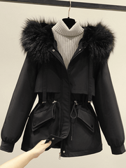Inrosy court duveteux parka à capuche molleton à cordonà ourlet boutons poches manches longues femme mode décontracté manteau