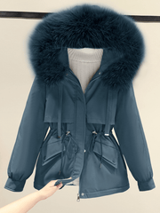 Inrosy court duveteux parka à capuche molleton à cordonà ourlet boutons poches manches longues femme mode décontracté manteau