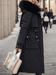 Inrosy longue parka d'hiver à capuche boutons poches fermeture éclair manches longues femme oversized décontracté mantea