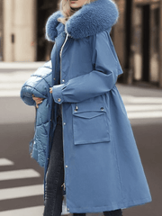 Inrosy longue parka d'hiver à capuche boutons poches fermeture éclair manches longues femme oversized décontracté mantea