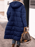 Inrosy longue doudoune manteau d'hiver à capuche poches fermeture éclair manches longues femme mode décontracté