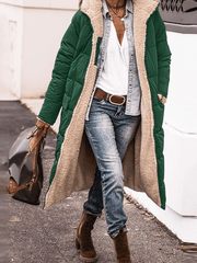 Inrosy longue doudoune manteau d'hiver à capuche poches fermeture éclair manches longues femme mode décontracté
