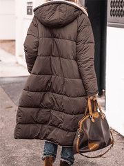 Inrosy longue doudoune manteau d'hiver à capuche poches fermeture éclair manches longues femme mode décontracté