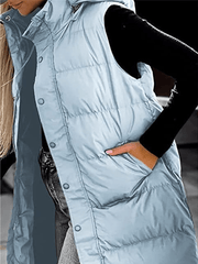 Inrosy chaud gilet à capuche boutonnage poches fermeture éclair sans manches femme mode décontracté manteau
