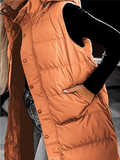 Inrosy chaud gilet à capuche boutonnage poches fermeture éclair sans manches femme mode décontracté manteau