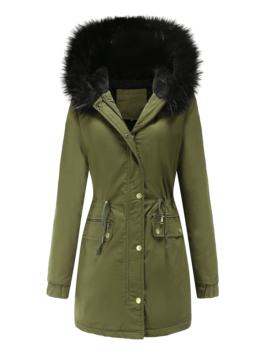 Inrosy longue parka à capuche intérieur fourrure boutons fermeture éclair manches longues femme mode décontracté hiver manteau