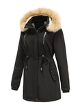 Inrosy mi-longue parka à capuche polaire unicolore fermeture éclair manches longues femme mode décontracté hiver manteau