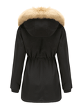 Inrosy mi-longue parka à capuche polaire unicolore fermeture éclair manches longues femme mode décontracté hiver manteau