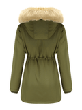 Inrosy mi-longue parka à capuche polaire unicolore fermeture éclair manches longues femme mode décontracté hiver manteau