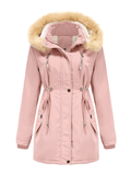 Inrosy mi-longue parka à capuche polaire unicolore fermeture éclair manches longues femme mode décontracté hiver manteau