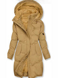 Inrosy mi-longue manteau doudoune à capuche intérieur fourrure poches manches longues femme casual mode décontracté hiver parka